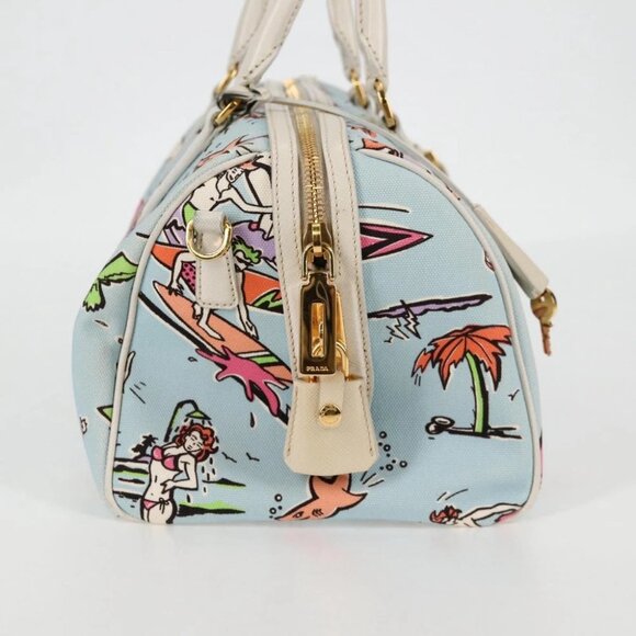 PRADA Hand Bag Canvas 2way Light Blue Gold Auth - Picture 4 of 15